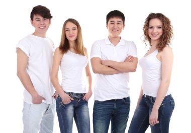 gençlerin grup üzerinde beyaz izole mutlu güzel