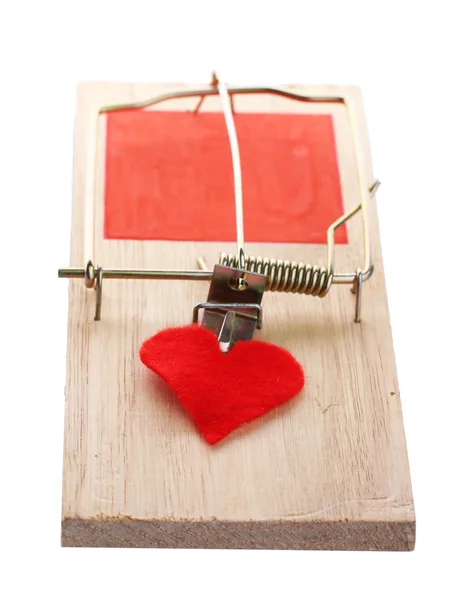 Mousetrap with heart isolated on white — Stock Photo, Image