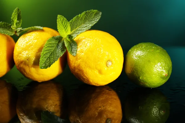 Limones y lima sobre fondo oscuro — Foto de Stock