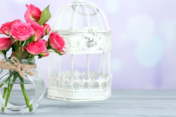 Beautiful small pink roses, on light background — Stock Photo, Image