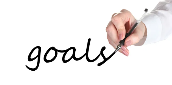 Goals hand writing on transparent board — Stock Photo, Image