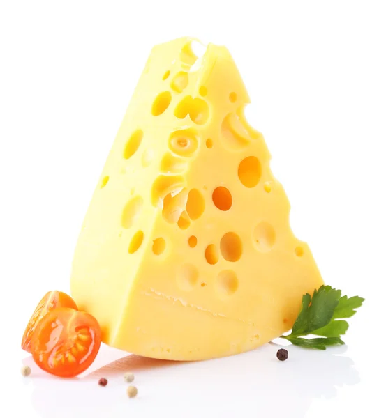 치즈와 토마토, 흰색 절연의 조각 — 스톡 사진