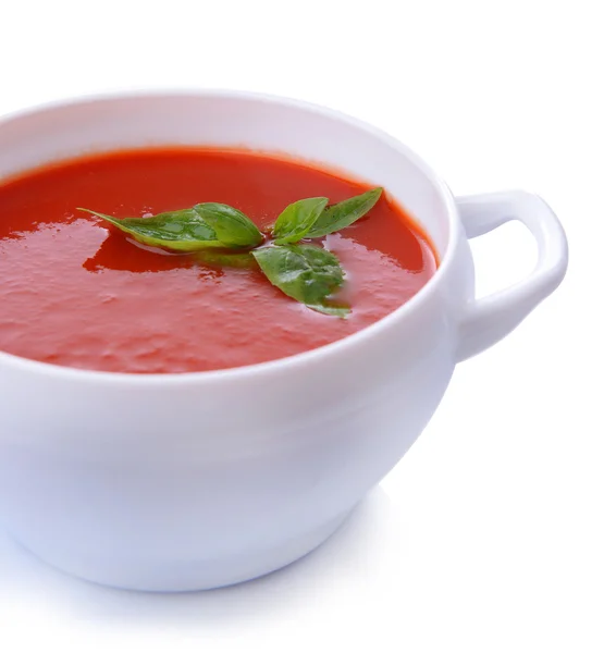 美味的番茄汤，白上孤立 — 图库照片