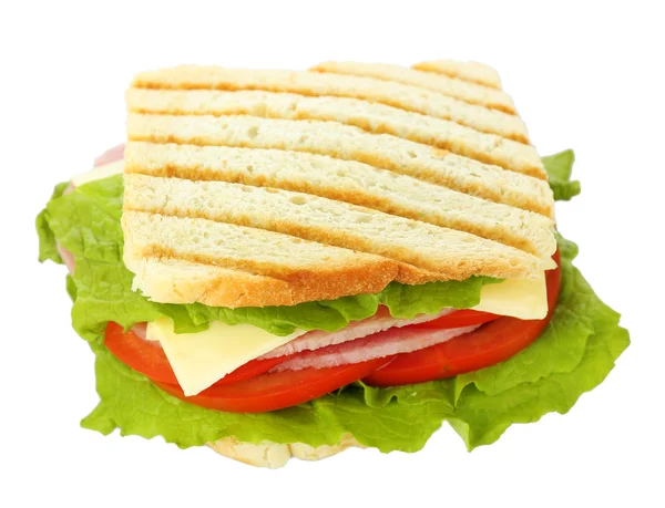 Leckeres Sandwich mit Schinken, isoliert auf weiß — Stockfoto