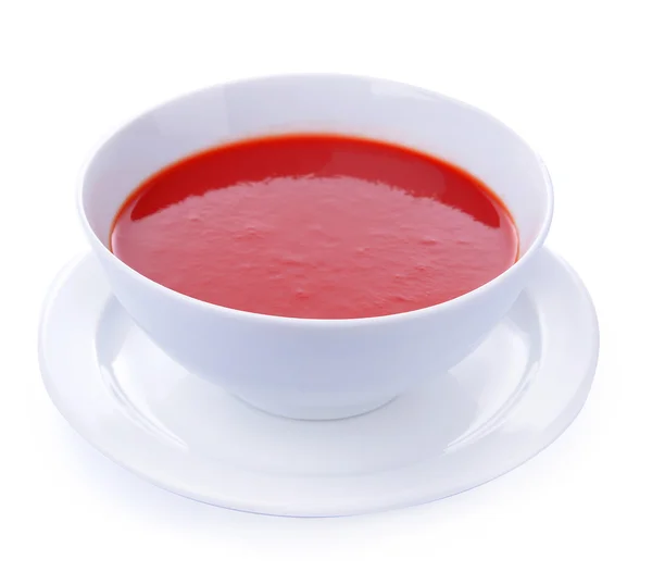 美味的番茄汤，白上孤立 — 图库照片