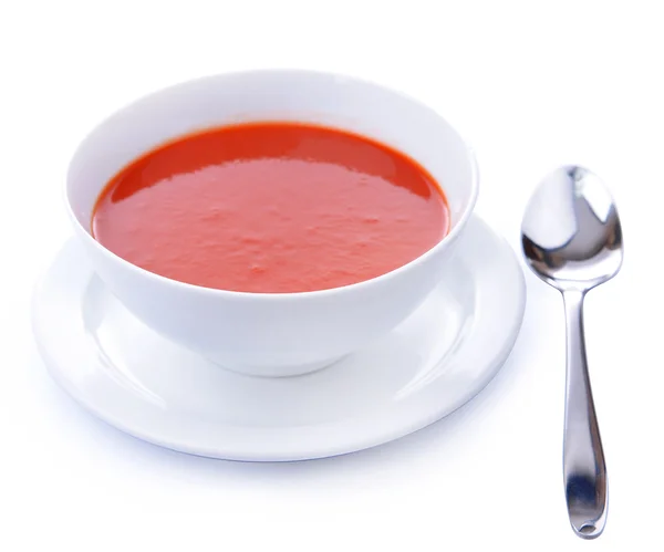 Chutná rajská polévka, izolované na bílém — Stock fotografie