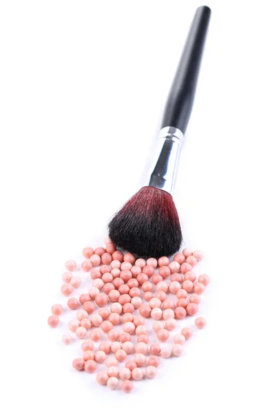 Powder balls and brush isolated on white — Stock Photo, Image