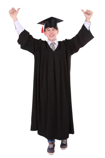 Happy graduating student isolated on white — Stock Photo, Image