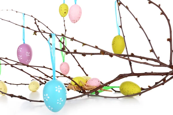 Easter composition with eggs branches close up — Stock Photo, Image