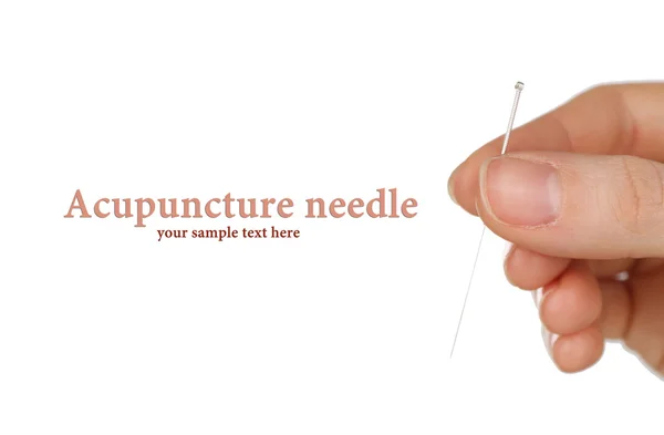 Hand holding needle for acupuncture isolated on white — Stock Photo, Image