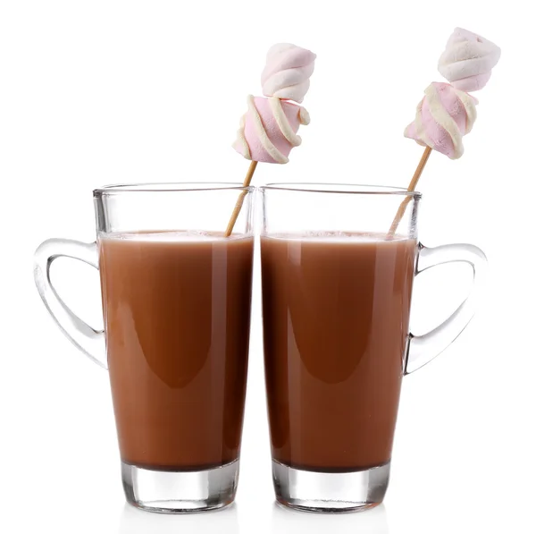 Chocolate caliente con malvaviscos, aislado en blanco — Foto de Stock
