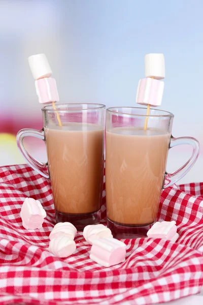 Hot chocolate with marshmallows, on light background — Stock Photo, Image