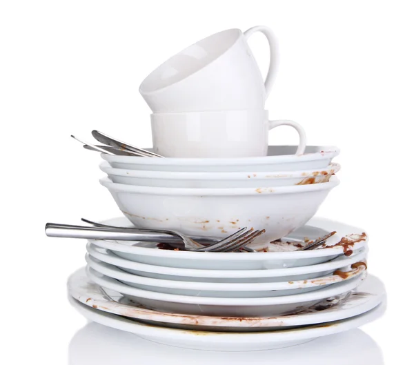 Dirty dishes isolated on white — Stock Photo, Image