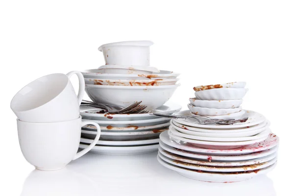 Dirty dishes isolated on white — Stock Photo, Image