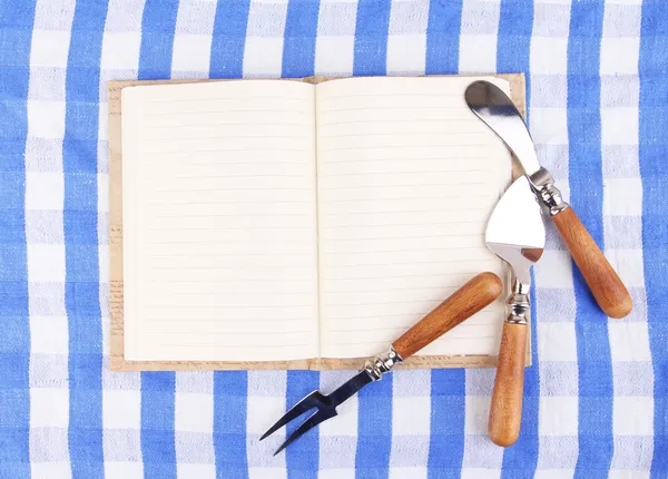 Livro de receitas em branco sobre fundo brilhante — Fotografia de Stock