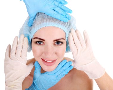 kadın botox enjeksiyonu, üzerinde beyaz izole getting güzellik Kliniği 