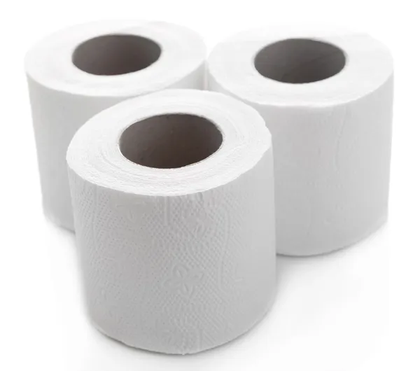 Rouleaux de papier toilette couleur isolés sur blanc — Photo