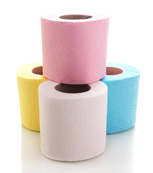 Rouleaux de papier toilette colorés isolés sur blanc — Photo