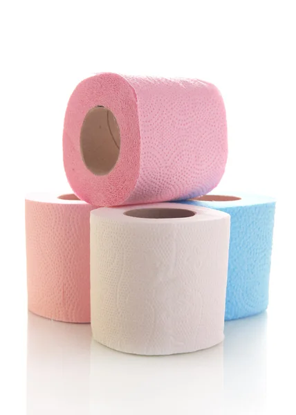 Kolorowy papier toaletowy rolki na białym tle — Zdjęcie stockowe