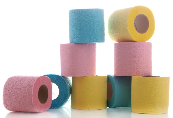 Bunte Toilettenpapierrollen isoliert auf weiß — Stockfoto