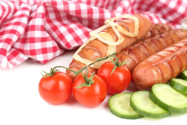 Grilled sausages with vegetables close up — Stock Photo, Image