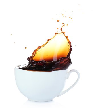 Cup of coffee with splash, isolated on white clipart