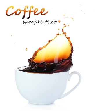 Cup of coffee with splash, isolated on white clipart