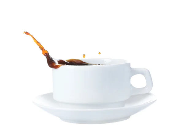 Cup of coffee with splash, isolated on white — Stock Photo, Image