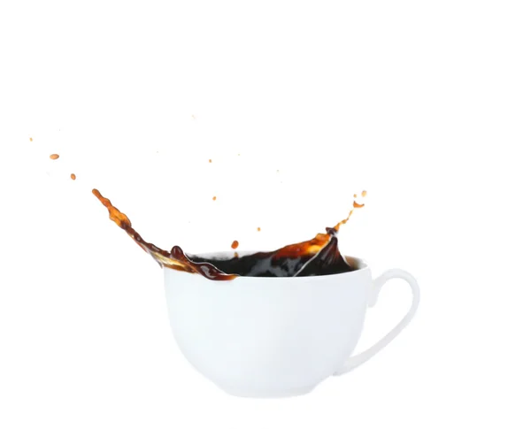 Cup of coffee with splash, isolated on white — Stock Photo, Image