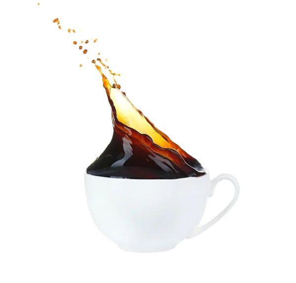 Tazza di caffè con spruzzata, isolata su bianco — Foto Stock