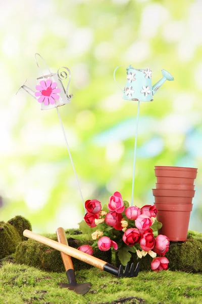 Spring composition on grass on natural background — Stock Photo, Image