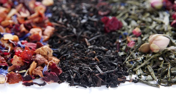 Diferentes tipos de té seco de cerca — Foto de Stock