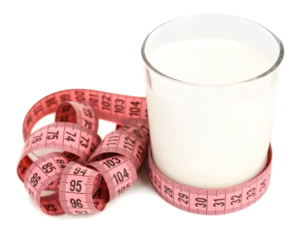 Sklenici mléka s Měřické izolovaných na bílém — Stock fotografie