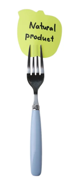 Opmerking papier met bericht gekoppeld aan vork, geïsoleerd op wit — Stockfoto