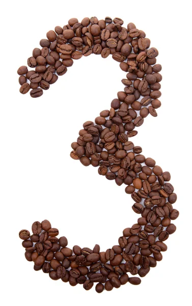 Zahl aus Kaffeebohnen isoliert auf weiß — Stockfoto