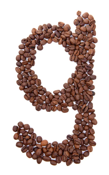 Alphabet from coffee beans isolated on white — Stock fotografie