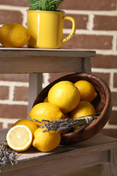 Still life with fresh lemons and lavender — Stock Photo, Image