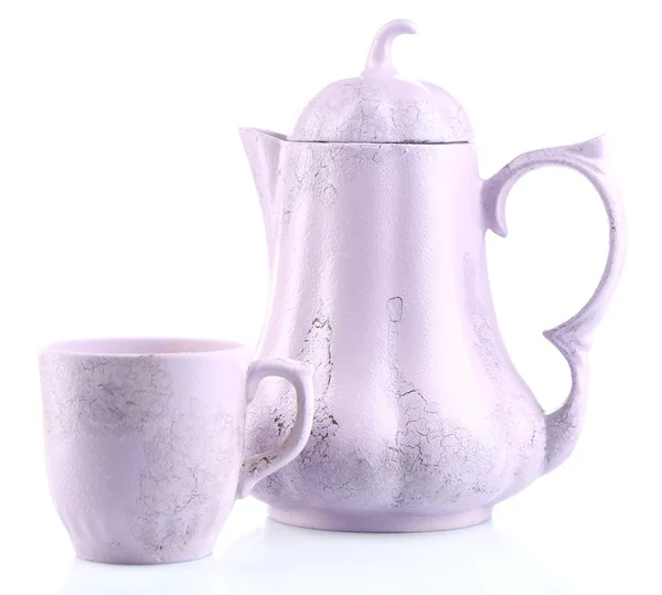 Xícara de chá com bule isolado em branco — Fotografia de Stock