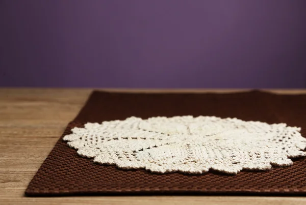 Background with wooden table and tablecloth — Stock Photo, Image