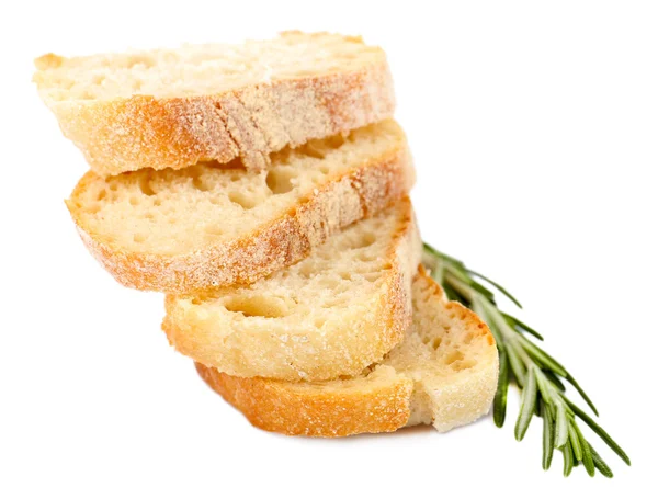 Pane fresco e rosmarino isolato su bianco — Foto Stock