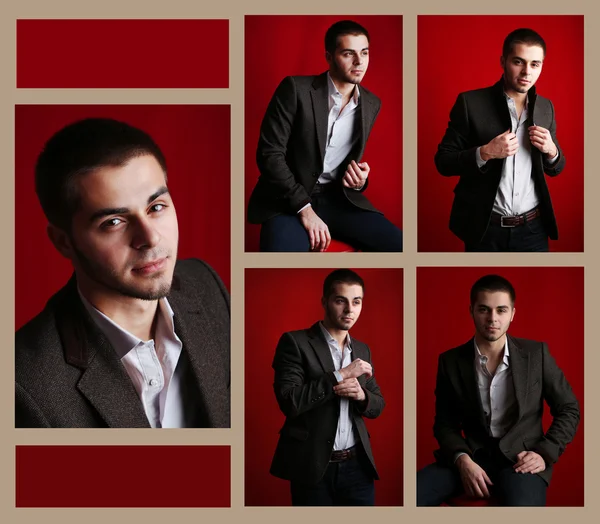 Snapshot of model. Handsome man on red background — Stock Photo, Image