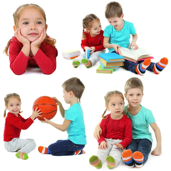 Collage de lindos niños aislados en blanco —  Fotos de Stock