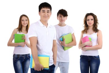 gençlerin grup üzerinde beyaz izole mutlu güzel