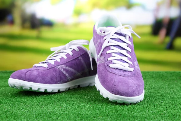 Beautiful gumshoes on green grass, on bright background — Stock Photo, Image