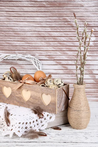 Beautiful Easter composition on wooden table — Stock Photo, Image