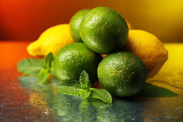 Limoni e lime su sfondo brillante — Foto Stock