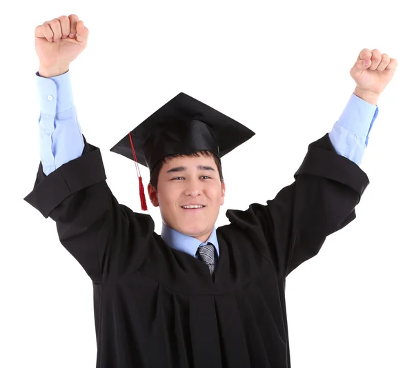 Happy graduating student isolated on white — Stock Photo, Image