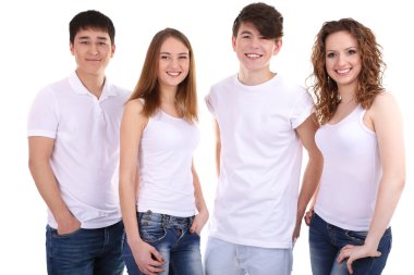 gençlerin grup üzerinde beyaz izole mutlu güzel