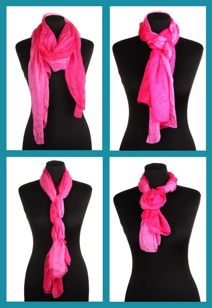 Collage of 4 ways to tie scarf — Stock Photo, Image
