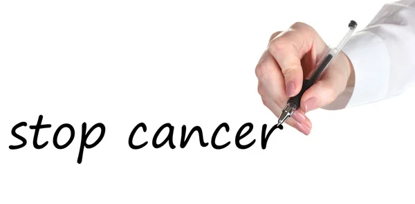 Stop Cancer hand writing with pen on transparent board — Stock Photo, Image